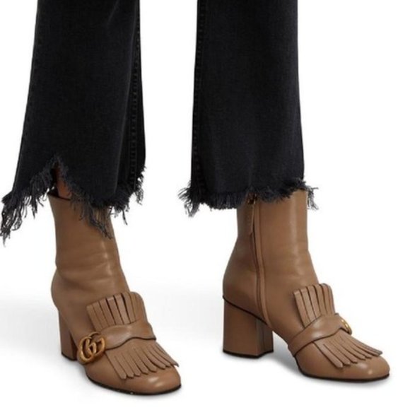 GUCCI MARMONT GG FRINGE LEATHER ANKLE BOOTS - Picture 10 of 11